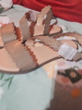 Journee Collection Tan Scalloped Strap Flat Sandals